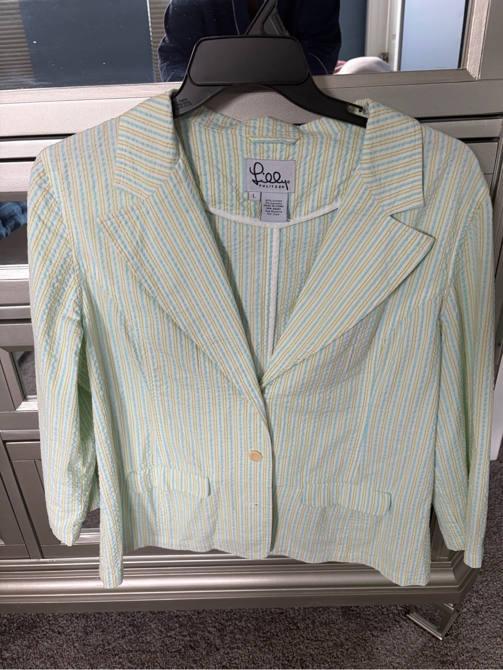 Lilly Pulitzer Pastel Striped Seersucker Blazer in Light Blue & Yellow